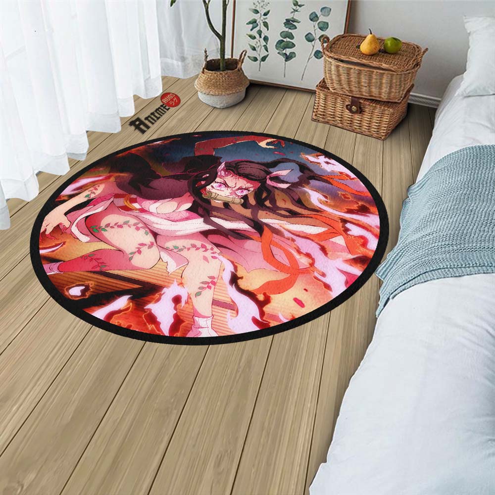 Nezuko Kamado Round Rug Custom Demon Slayer Anime Circle Carpet-Animerugs