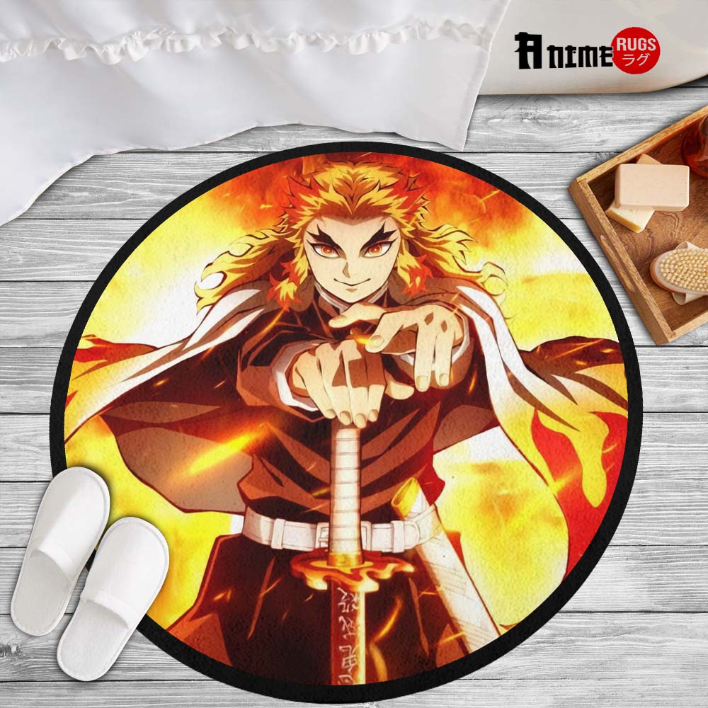 Kyoujurou Rengoku Round Rug Custom Demon Slayer Anime Circle Carpet-Animerugs