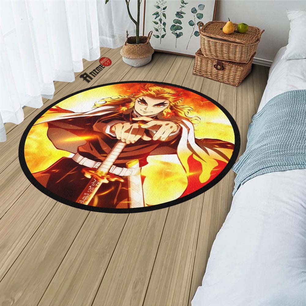 Kyoujurou Rengoku Round Rug Custom Demon Slayer Anime Circle Carpet-Animerugs