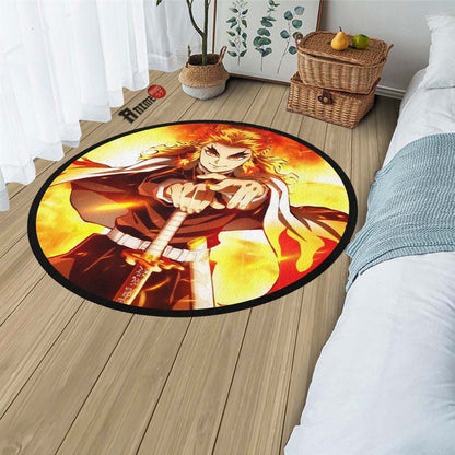 Kyoujurou Rengoku Round Rug Custom Demon Slayer Anime Circle Carpet-Animerugs