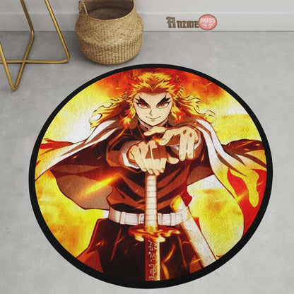Kyoujurou Rengoku Round Rug Custom Demon Slayer Anime Circle Carpet-Animerugs
