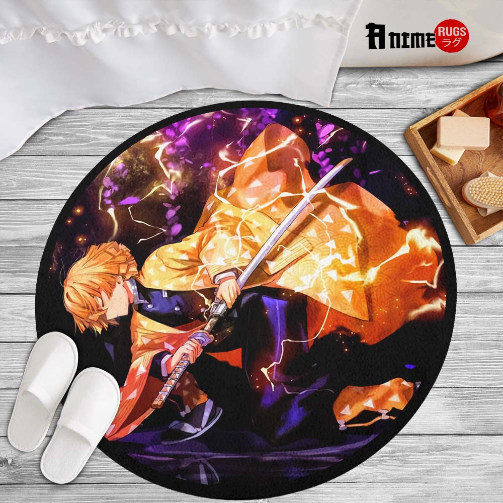 Zenitsu Agatsuma Round Rug Custom Demon Slayer Anime Circle Carpet-Animerugs