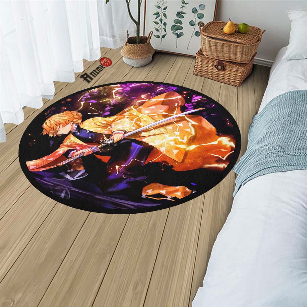 Zenitsu Agatsuma Round Rug Custom Demon Slayer Anime Circle Carpet-Animerugs