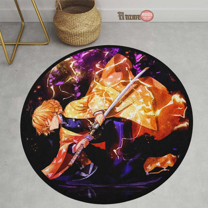 Zenitsu Agatsuma Round Rug Custom Demon Slayer Anime Circle Carpet-Animerugs