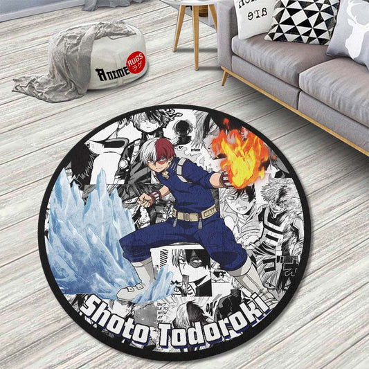 Shoto Todoroki Manga Mix Round Rug Custom My Hero Academia Anime Circle Carpet-Animerugs