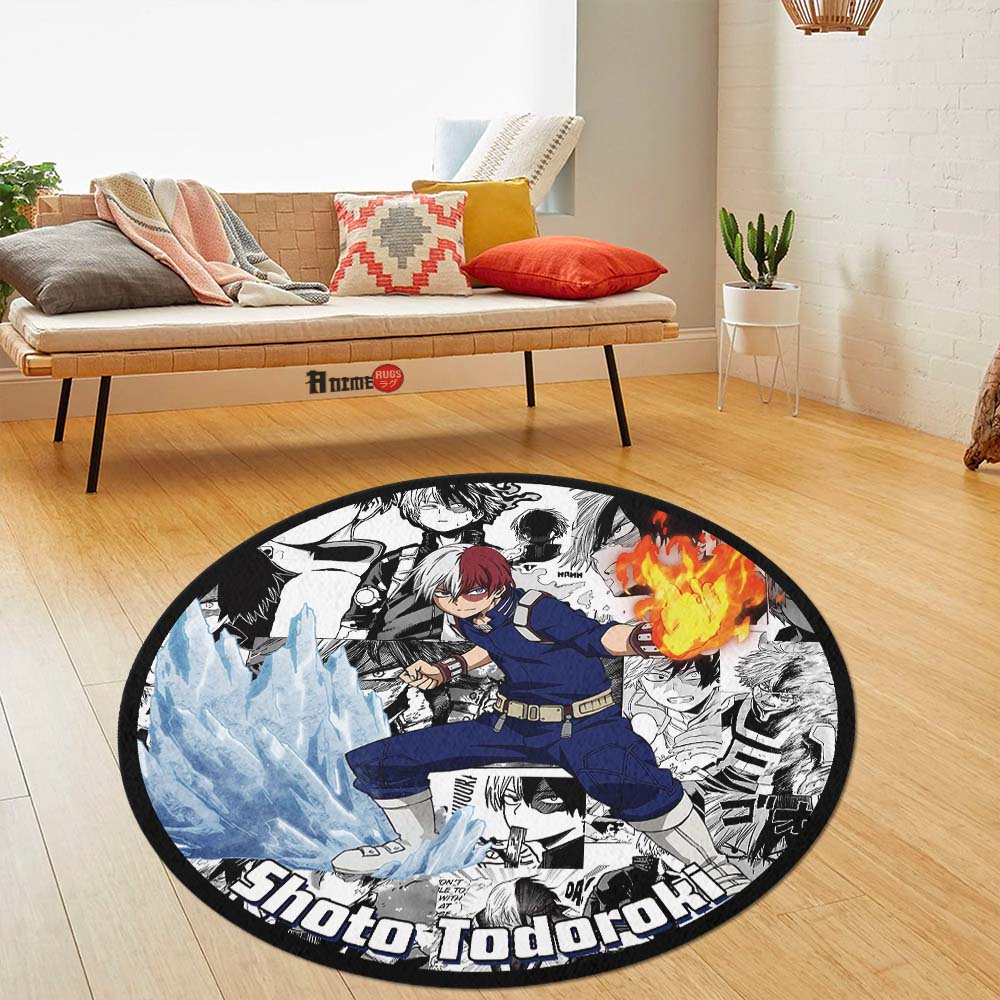 Shoto Todoroki Manga Mix Round Rug Custom My Hero Academia Anime Circle Carpet-Animerugs