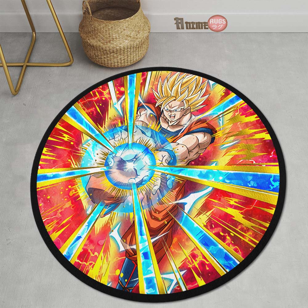 Goku SSJ Skill Round Rug Custom Dragon Ball Anime Circle Carpet-Animerugs