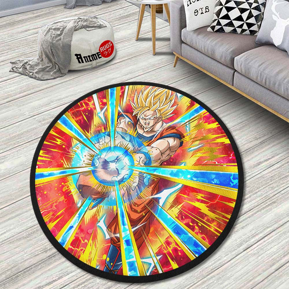 Goku SSJ Skill Round Rug Custom Dragon Ball Anime Circle Carpet-Animerugs