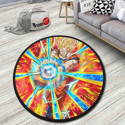 Goku SSJ Skill Round Rug Custom Dragon Ball Anime Circle Carpet-Animerugs