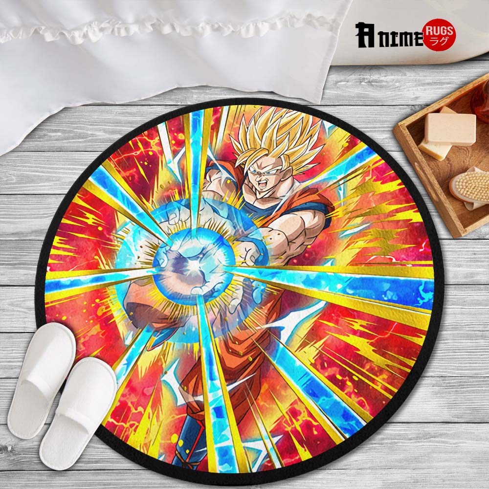 Goku SSJ Skill Round Rug Custom Dragon Ball Anime Circle Carpet-Animerugs