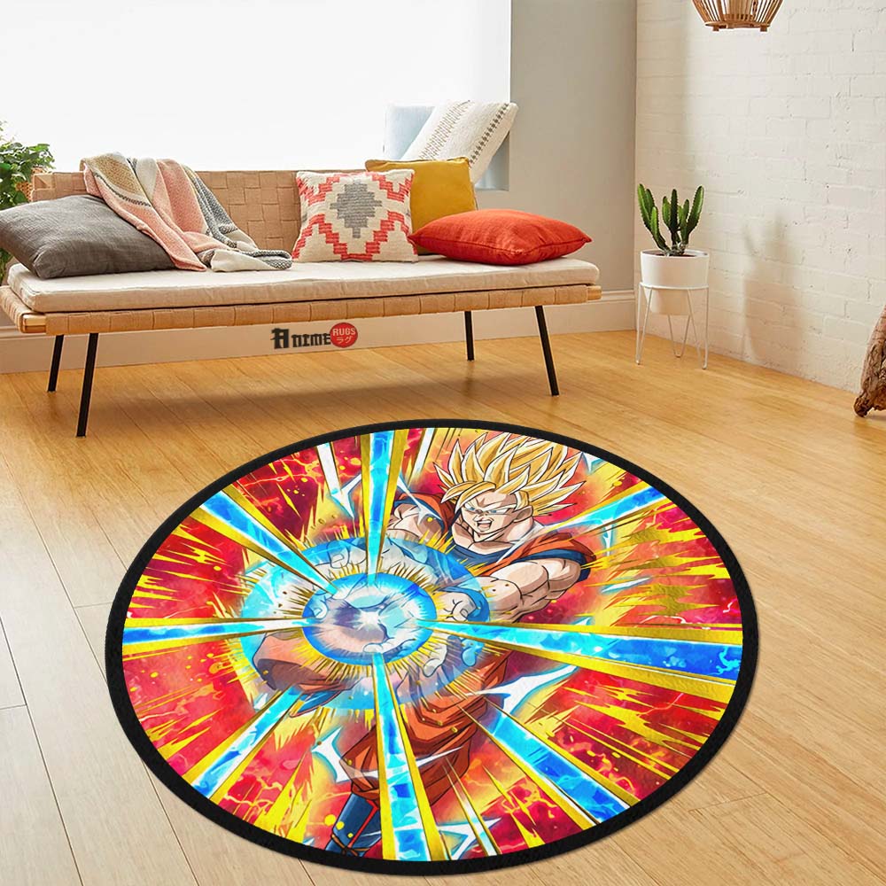 Goku SSJ Skill Round Rug Custom Dragon Ball Anime Circle Carpet-Animerugs