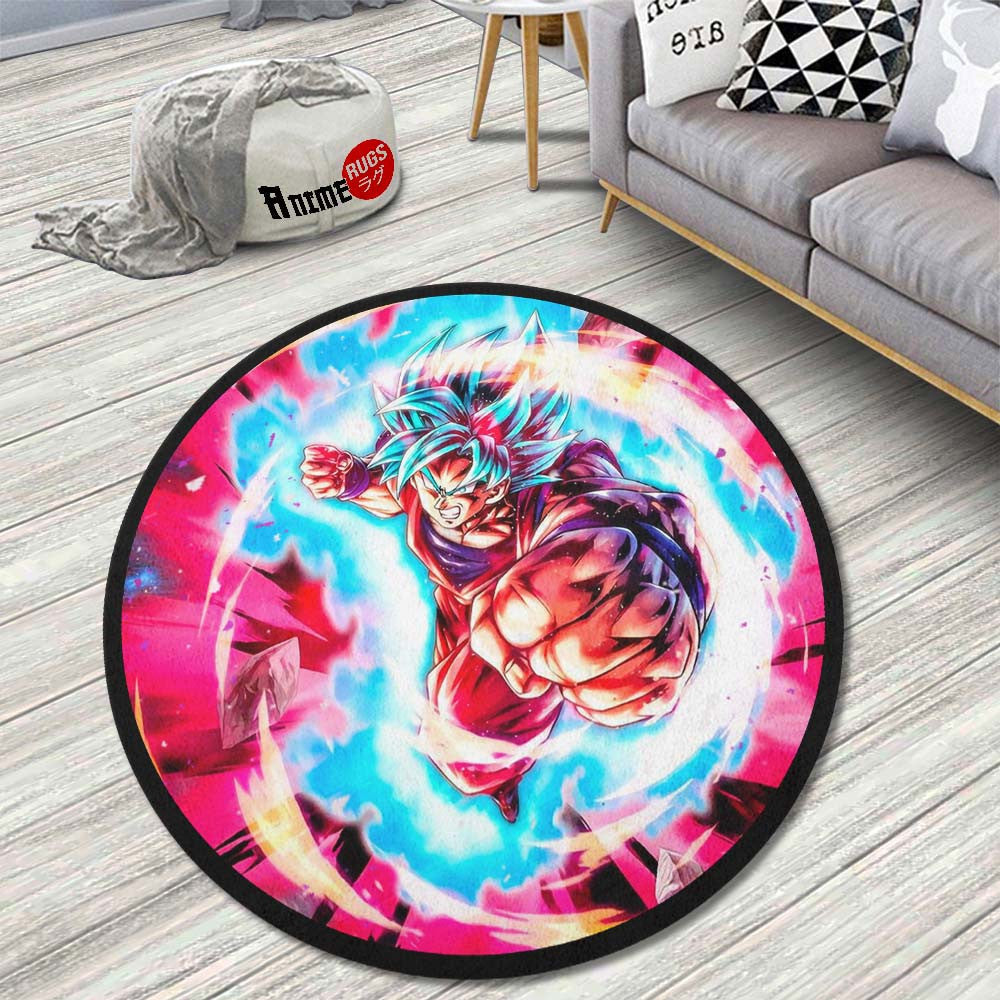 Goku Blue Skill Round Rug Custom Dragon Ball Anime Circle Carpet-Animerugs