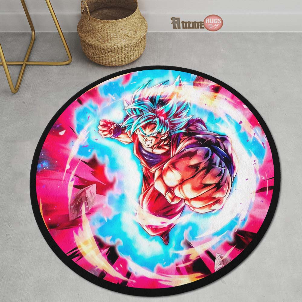 Goku Blue Skill Round Rug Custom Dragon Ball Anime Circle Carpet-Animerugs