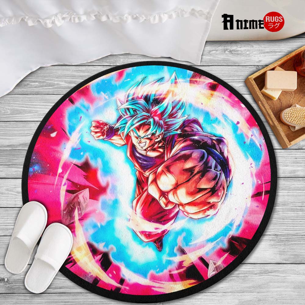 Goku Blue Skill Round Rug Custom Dragon Ball Anime Circle Carpet-Animerugs