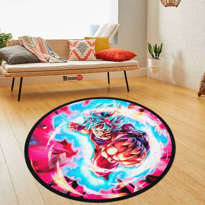 Goku Blue Skill Round Rug Custom Dragon Ball Anime Circle Carpet-Animerugs