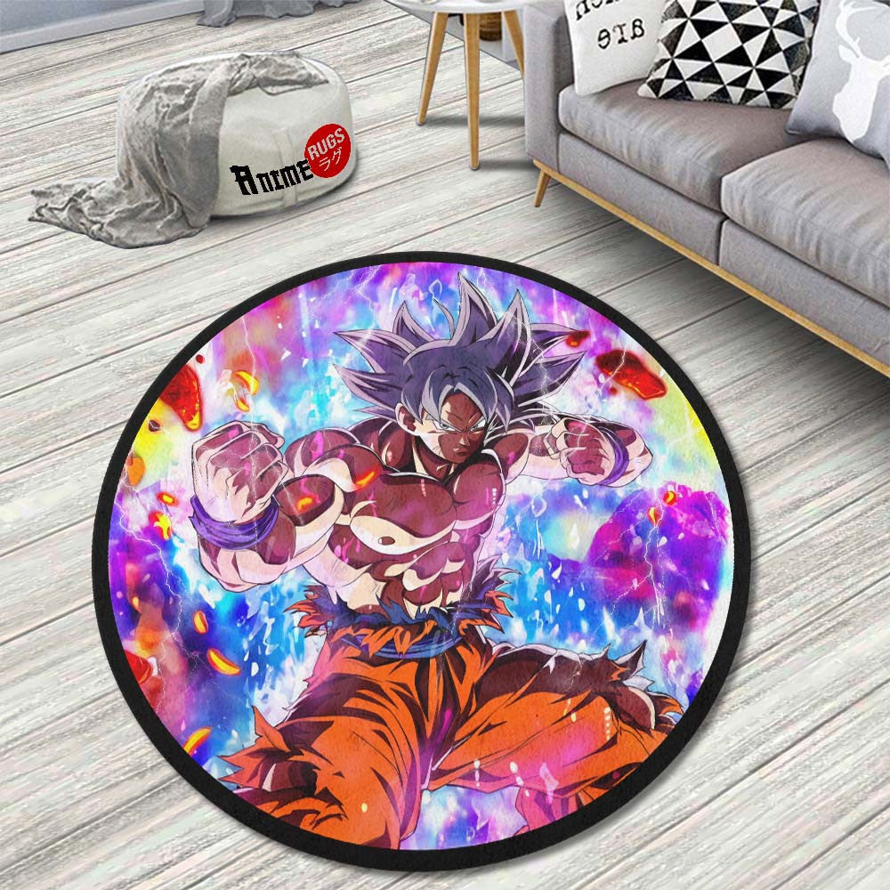 Goku Ultra Skill Round Rug Custom Dragon Ball Anime Circle Carpet-Animerugs
