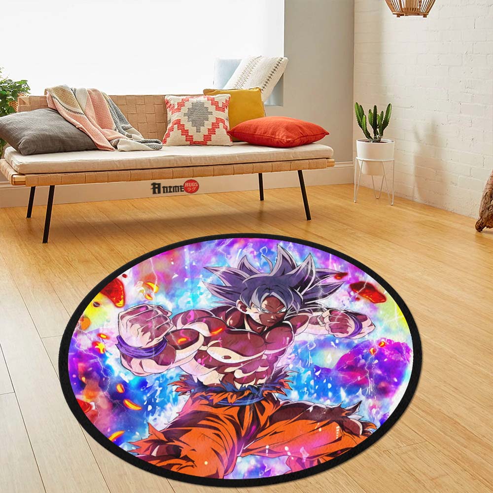 Goku Ultra Skill Round Rug Custom Dragon Ball Anime Circle Carpet-Animerugs