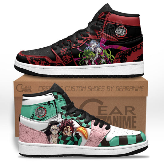Daki and Gyutaro vs Tanjiro and Nezuko Sneakers Custom Kimetsu Anime ShoesGear Anime