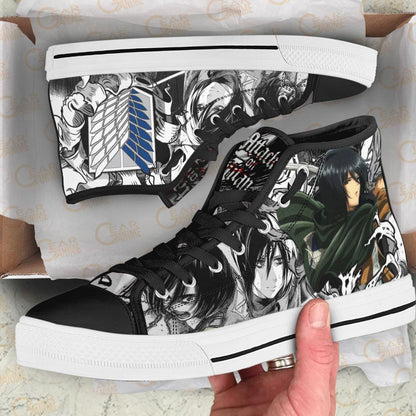 Mikasa Ackerman High Top Shoes Custom Anime Attack On Titan Sneakers - 2 - GearAnime