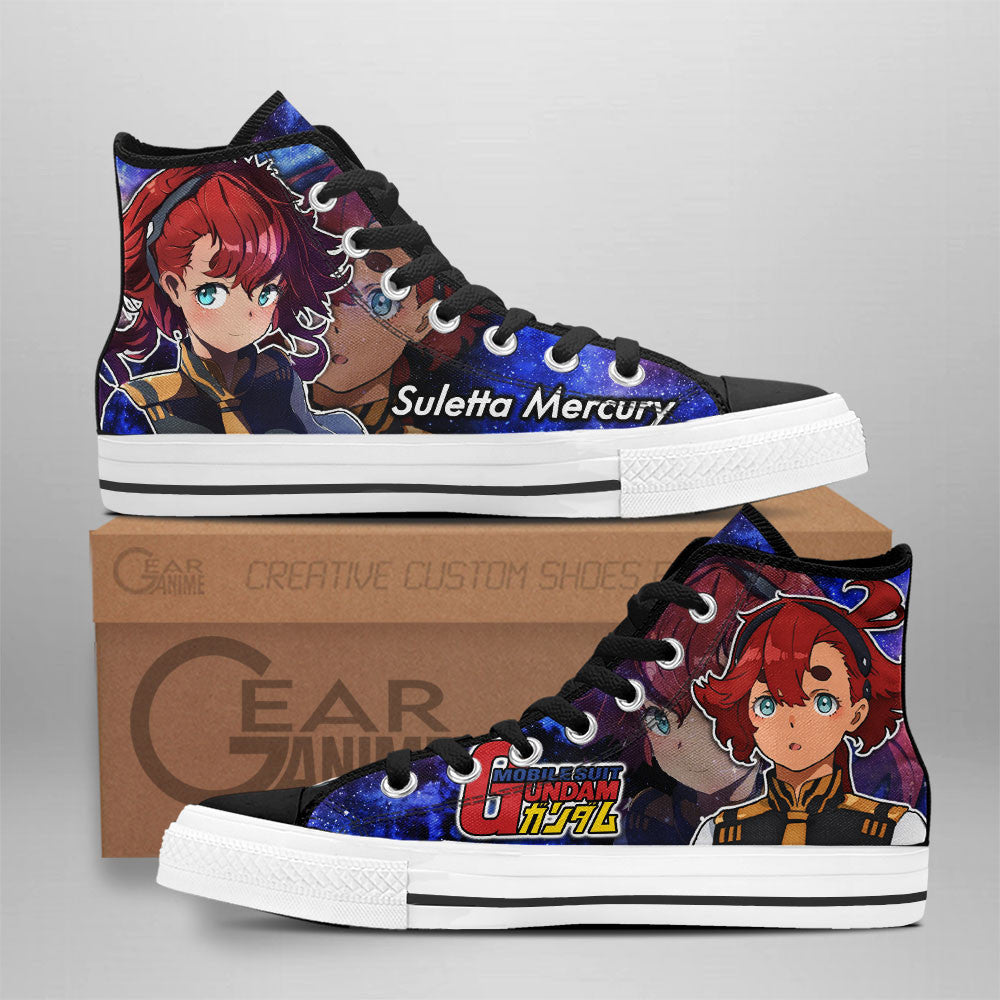 Mobile Suit Gundam Suletta Mercury Anime Custom High Top Shoes Gear Anime