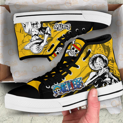 Luffy Classic High-Top Sneakers - Custom Anime Design