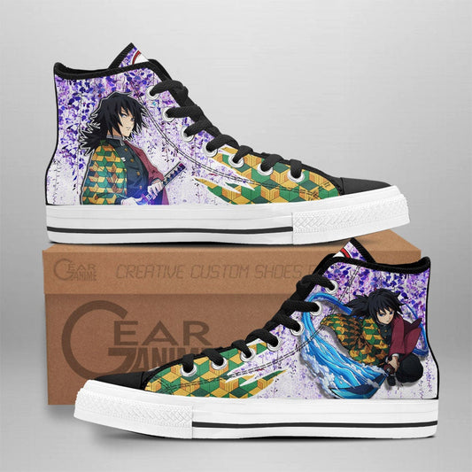 Demon Slayer Giyu Tomioka High Top Shoes Custom Anime Sneakers Wisteria Style - 1 - GearAnime