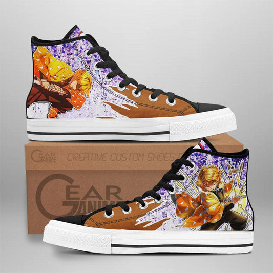 Demon Slayer Zenitsu Agatsuma High Top Shoes Custom Anime Sneakers Wisteria Style - 1 - GearAnime