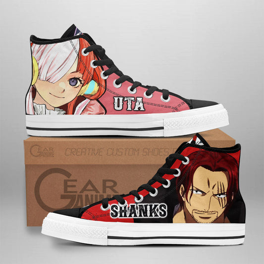 Shanks and Uta High Top Shoes One Piece Red Custom Anime Sneakers Gear Anime