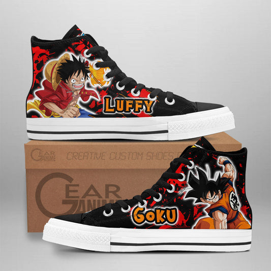 Goku and Luffy Classic High-Top Sneakers - Custom Anime Design