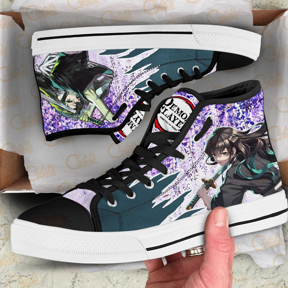 Demon Slayer Muichiro Tokito High Top Shoes Custom Anime Sneakers Wisteria Style - 2 - GearAnime