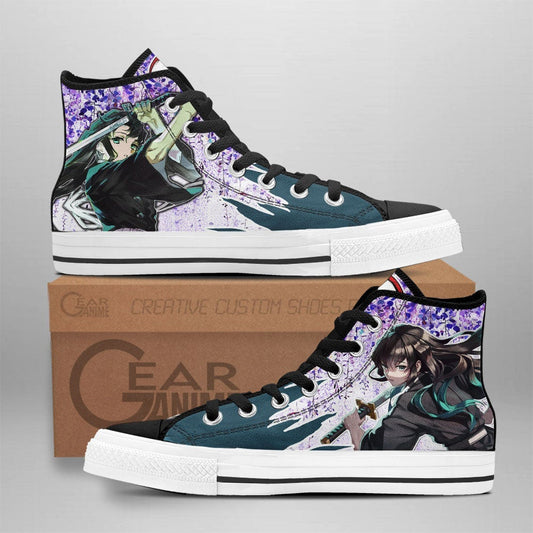 Demon Slayer Muichiro Tokito High Top Shoes Custom Anime Sneakers Wisteria Style - 1 - GearAnime