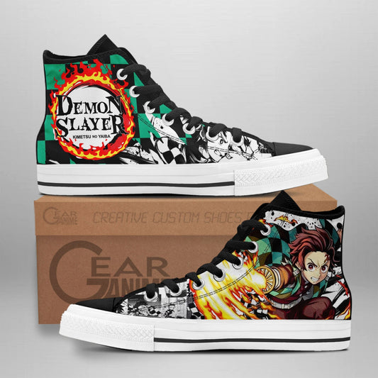 Tanjiro Fire High Top Shoes Custom Anime Demon Slayer Sneakers - 1 - GearAnime