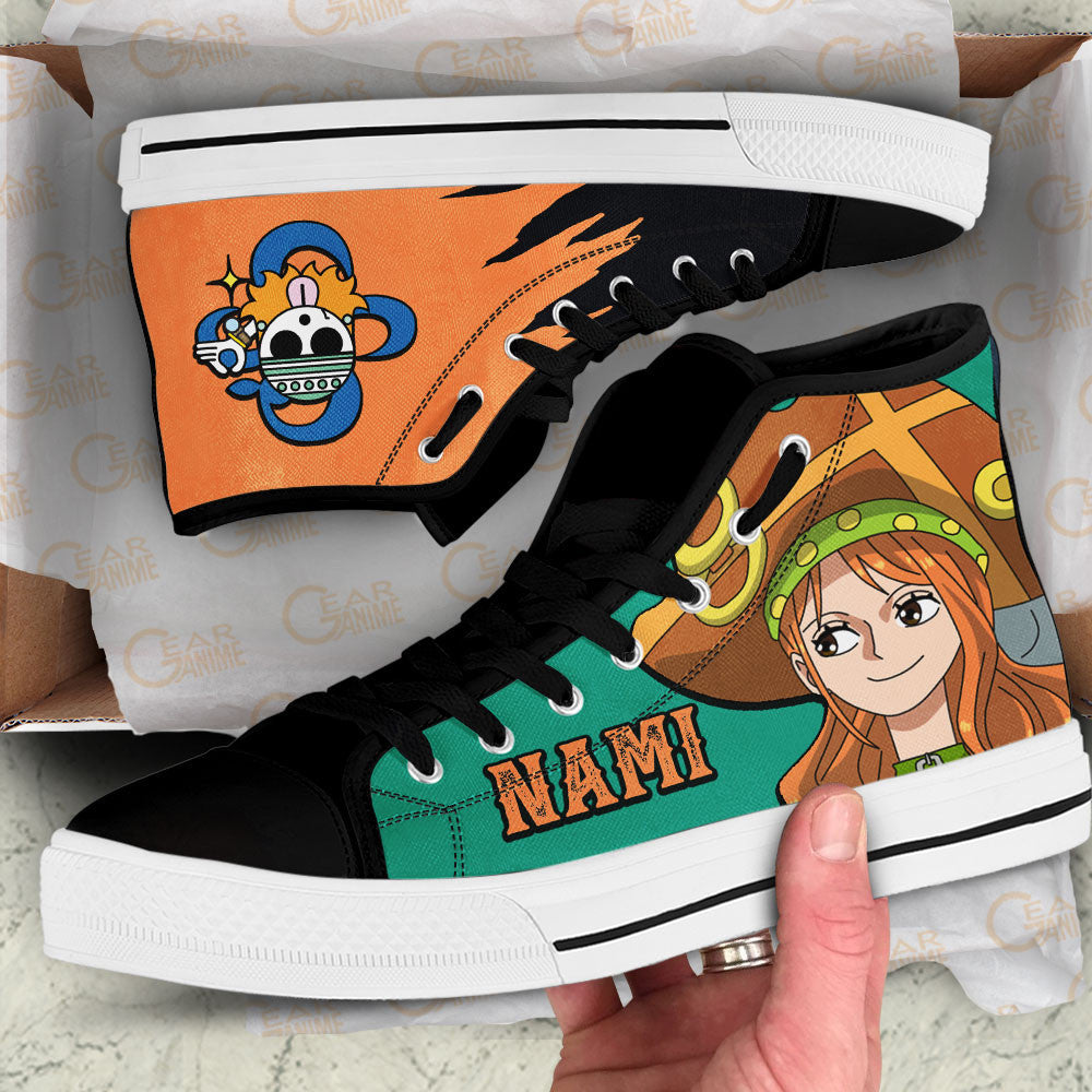Nami High Top Shoes One Piece Red Custom Anime Sneakers Gear Anime