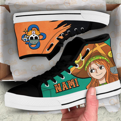 Nami High Top Shoes One Piece Red Custom Anime Sneakers Gear Anime