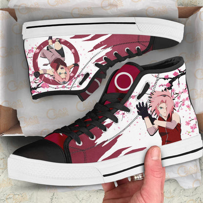 Sakura Haruno High Top Shoes Custom NRT Anime Sneakers Japan Style - 2 - GearAnime