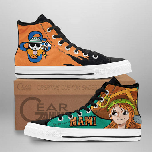 Nami High Top Shoes One Piece Red Custom Anime Sneakers Gear Anime