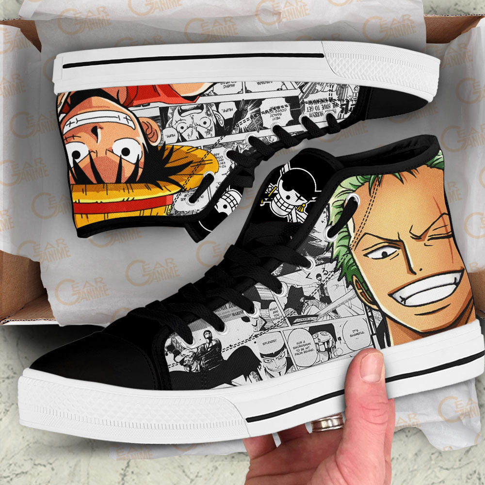 Luffy and Zoro Classic High-Top Sneakers - Custom Anime Design