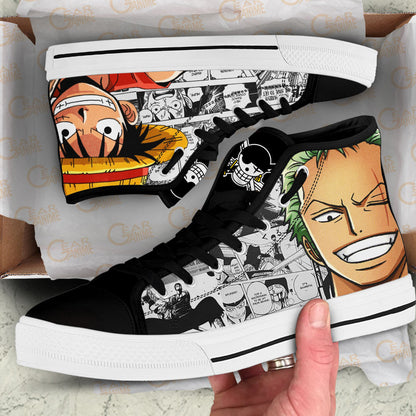 Luffy and Zoro Classic High-Top Sneakers - Custom Anime Design
