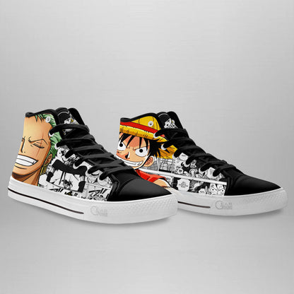 Luffy and Zoro Classic High-Top Sneakers - Custom Anime Design