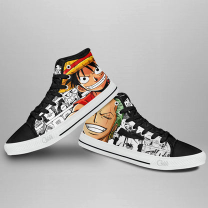 Luffy and Zoro Classic High-Top Sneakers - Custom Anime Design
