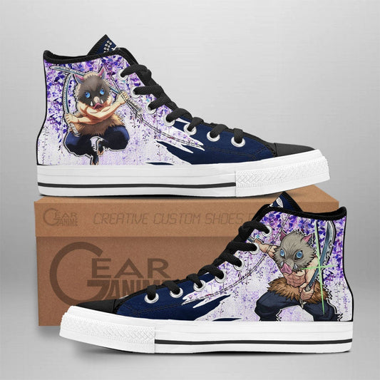 Demon Slayer Inosuke Hashibira High Top Shoes Custom Anime Sneakers Wisteria Style - 1 - GearAnime