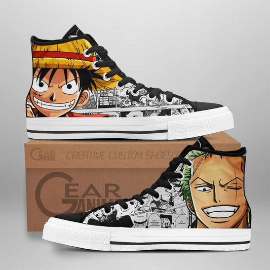 Luffy and Zoro Classic High-Top Sneakers - Custom Anime Design