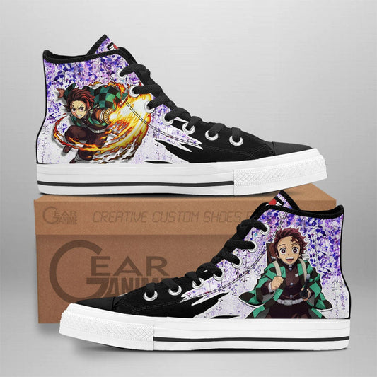 Demon Slayer Tanjiro Kamado High Top Shoes Custom Anime Sneakers Wisteria Style - 1 - GearAnime