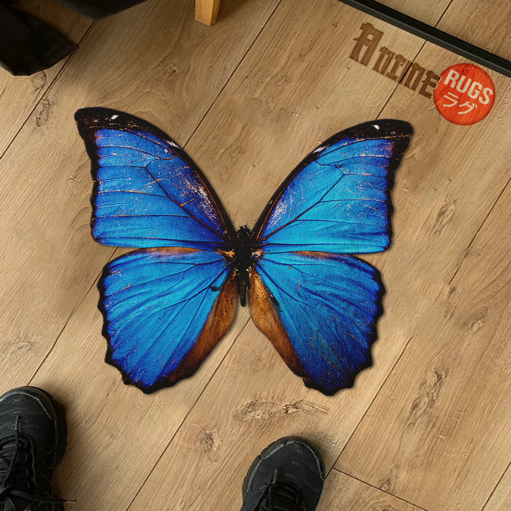 Blue Butterfly Shaped Rugs Custom For Room Decor Mat Quality Carpet-Animerugs