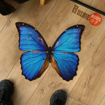 Blue Butterfly Shaped Rugs Custom For Room Decor Mat Quality Carpet-Animerugs