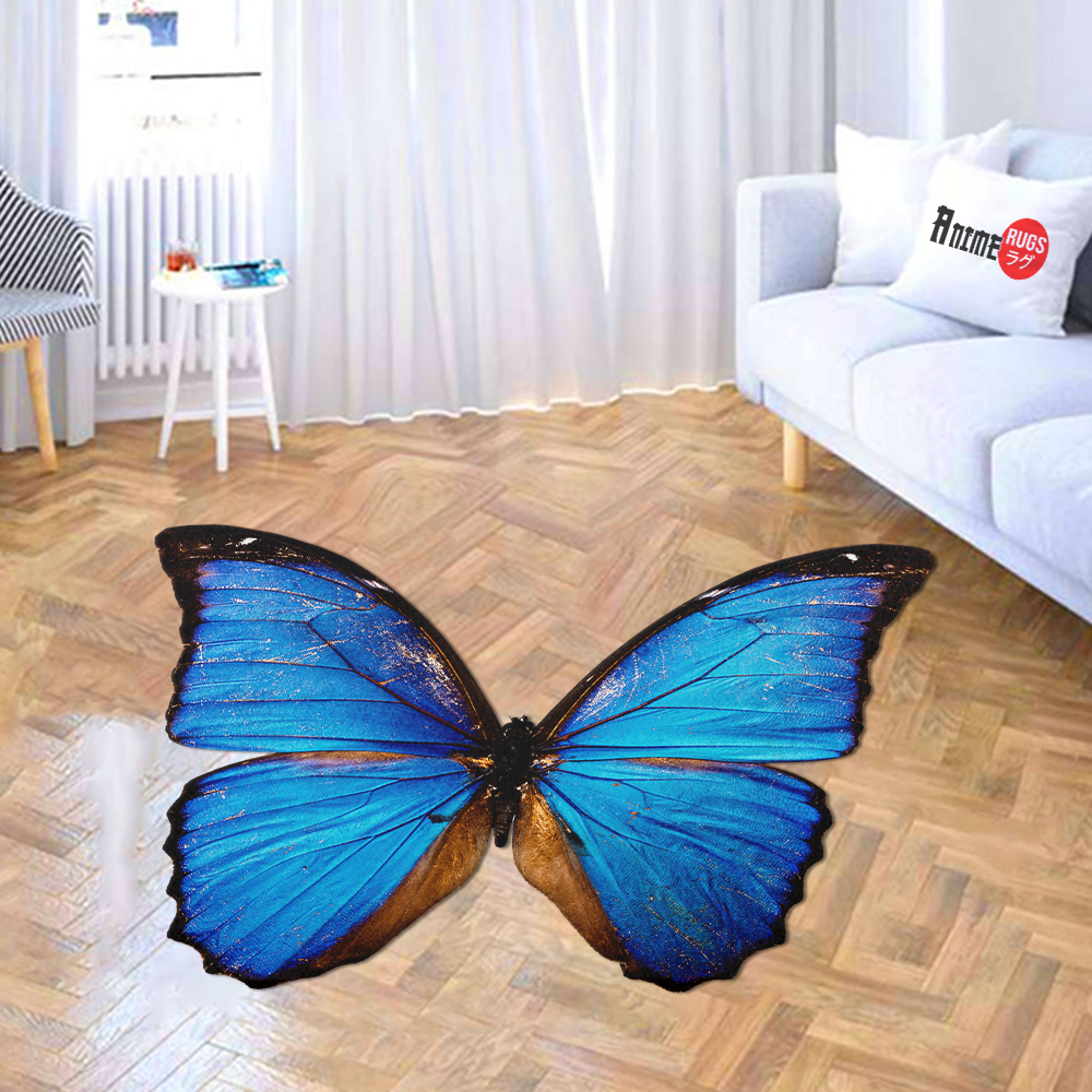 Blue Butterfly Shaped Rugs Custom For Room Decor Mat Quality Carpet-Animerugs