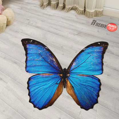Blue Butterfly Shaped Rugs Custom For Room Decor Mat Quality Carpet-Animerugs