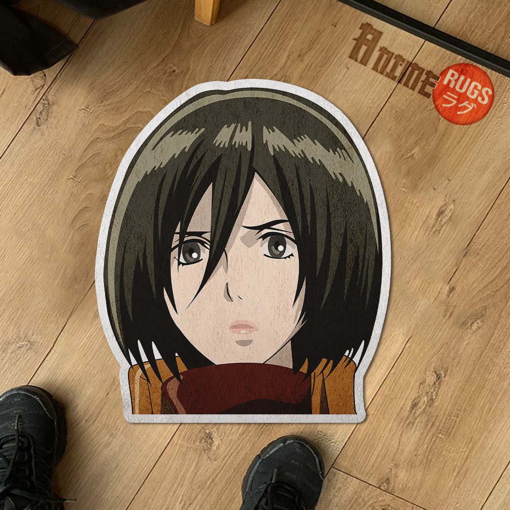 Mikasa Ackerman Shaped Rug Custom Attack On Titan Anime Room Decor Mat Quality Carpet-Animerugs
