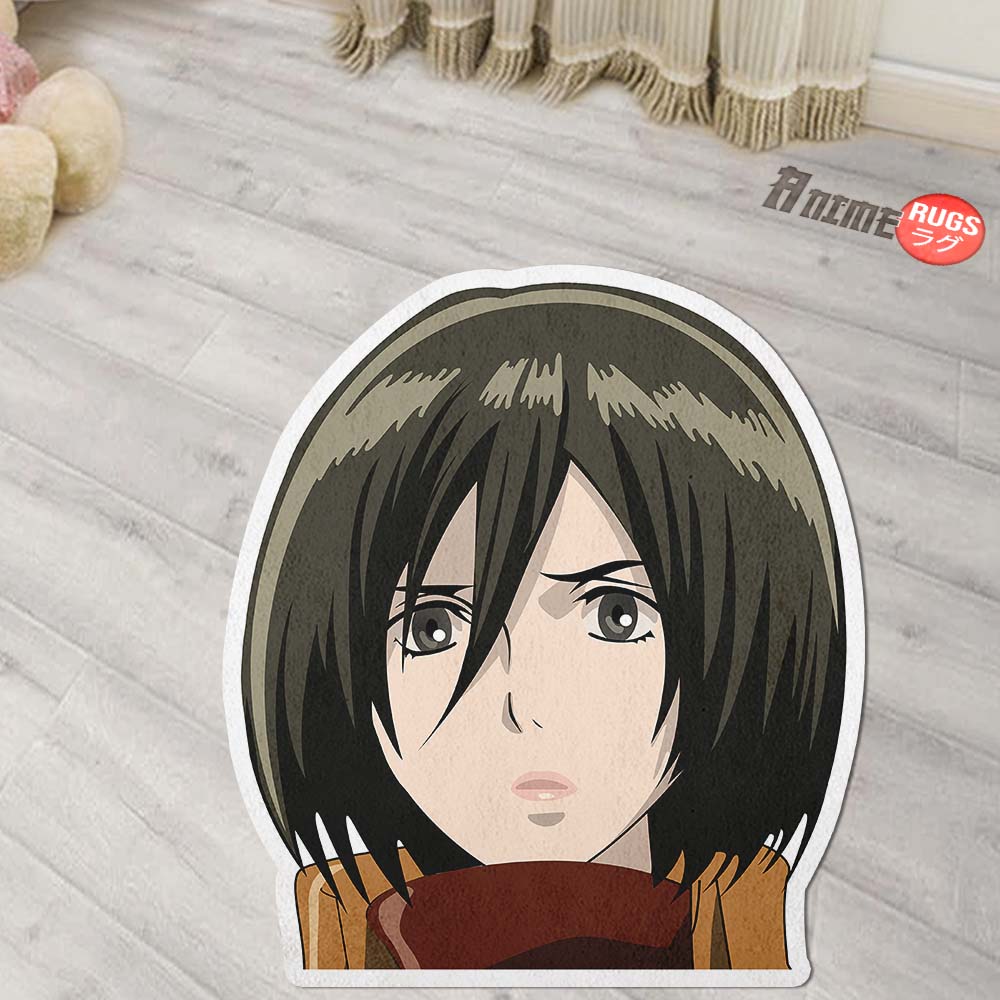 Mikasa Ackerman Shaped Rug Custom Attack On Titan Anime Room Decor Mat Quality Carpet-Animerugs