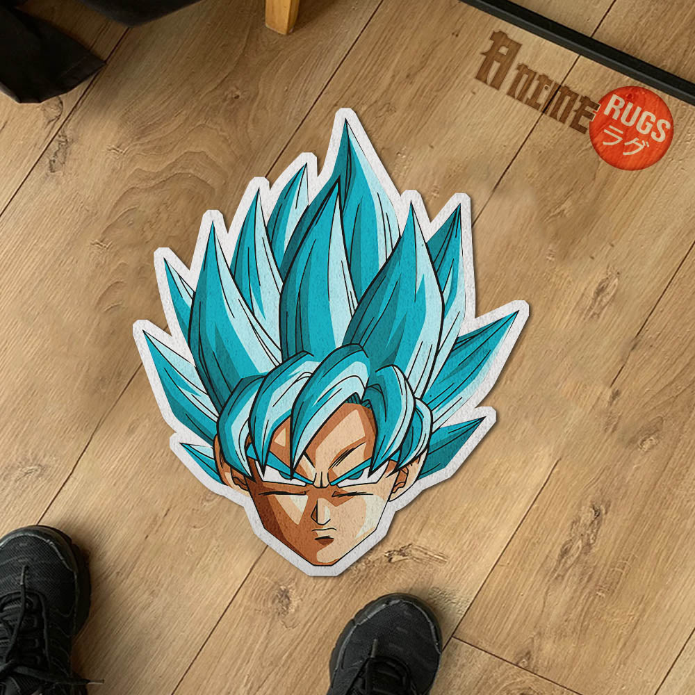 Goku Blue Shaped Rugs Custom Anime Dragon Ball Carpets Room Decor Mats-Animerugs